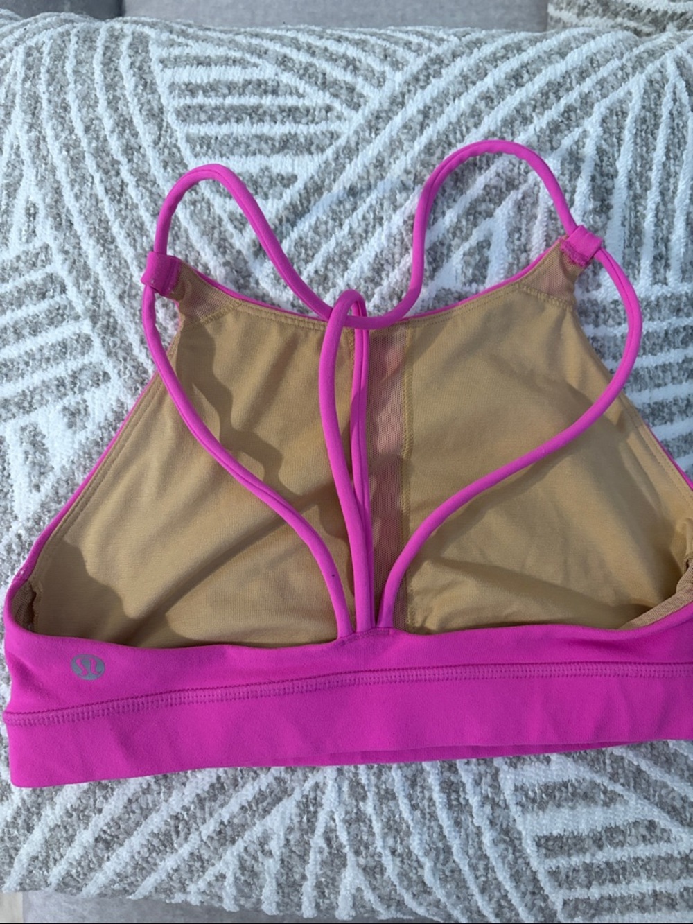 EUC lululemon athletica Pink Strappy Sports Bra with Tan Lining